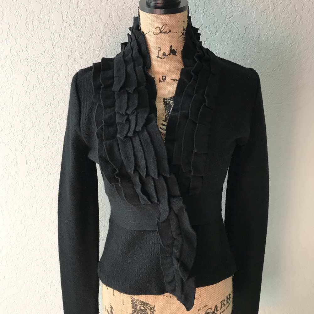 BCBGMAXAZRIA Wool Knit Ruffle Collar Cardigan